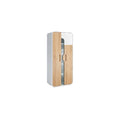 Modern Minimalist Storage Cabinet with Glass Doors and Wood Accents