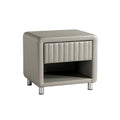 Modern Leather Upholstered Nightstand with Vertical Stitching and Open Shelf