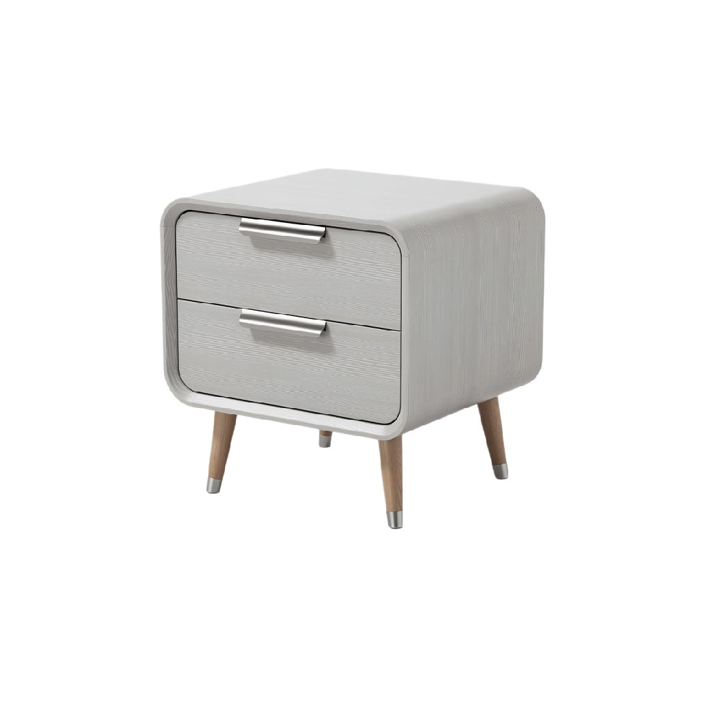Modern Minimalist Nightstand with Two Drawers and Wooden Legs